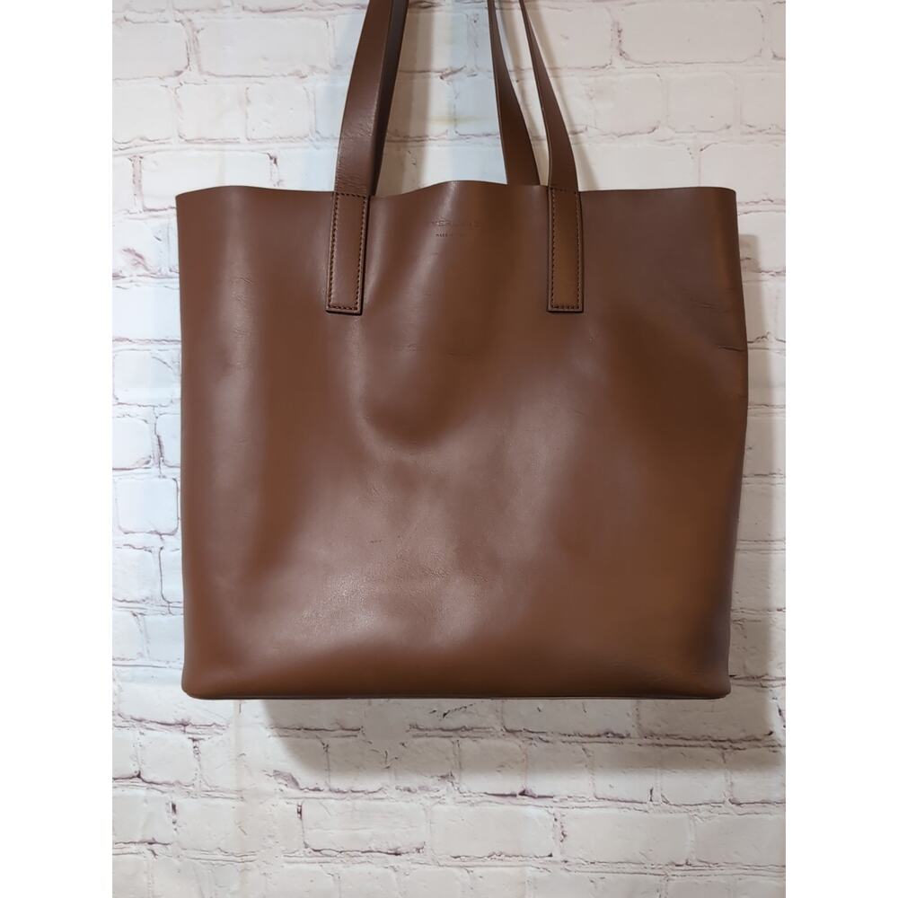 Everlane Soft Leather Shopper Tote Bag Brown Cognac Open Top 2 Handle 14 X 13 - Picture 7 of 17